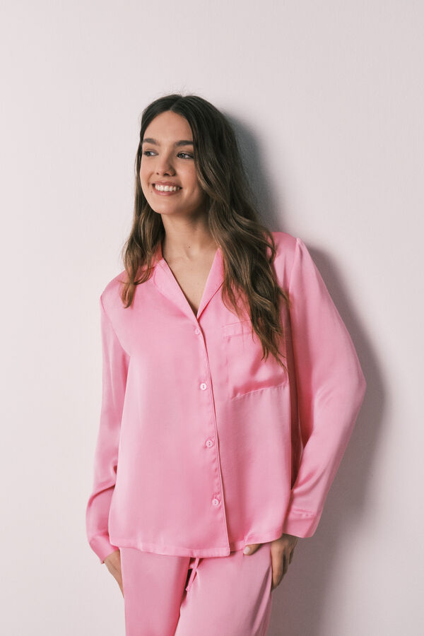 Women'secret Pink satin classic long pyjamas pink