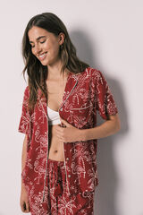 Women'secret Pijama largo camisero estampado palmeras marfil