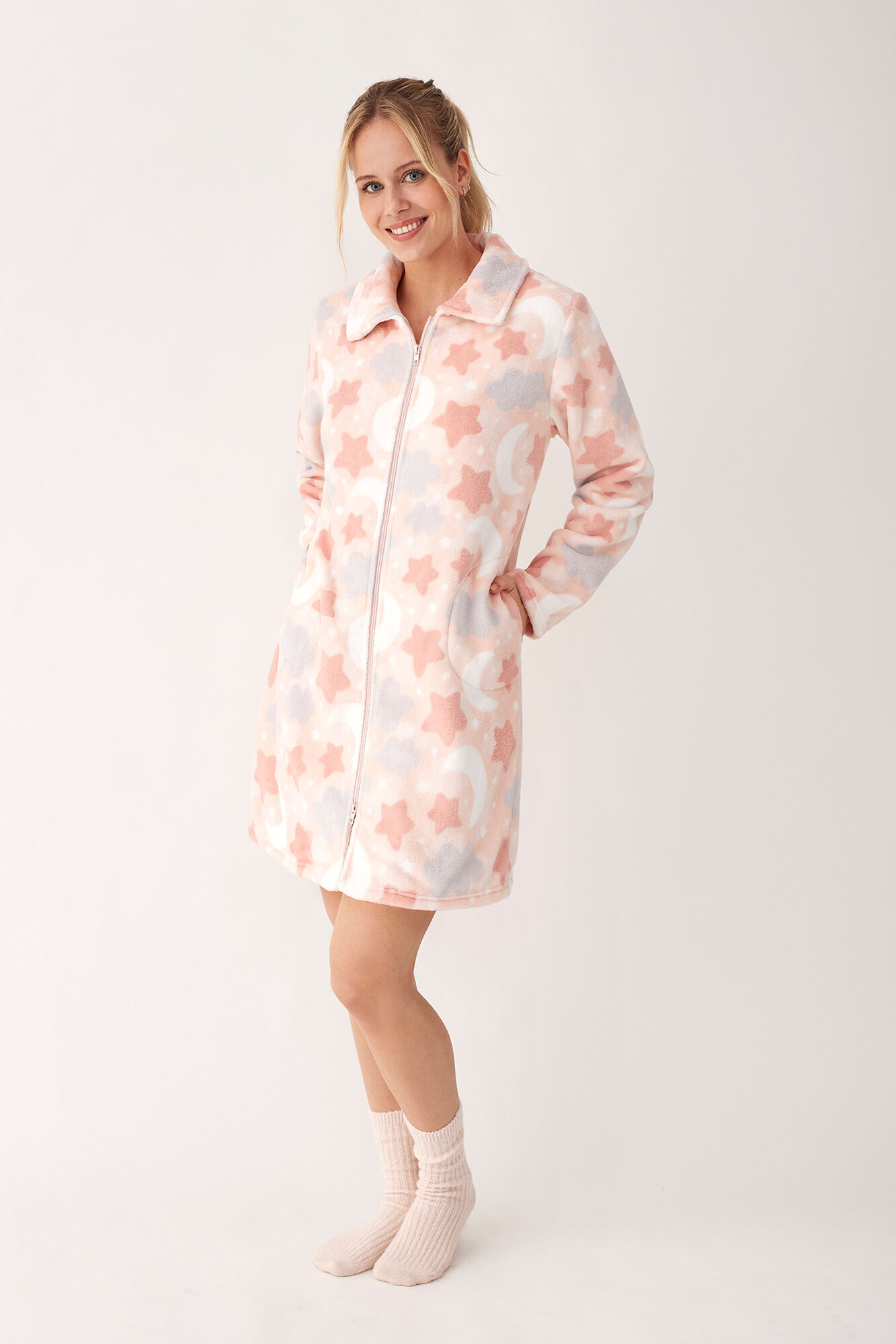 Promise Bata midi cremallera con estampado estrellas