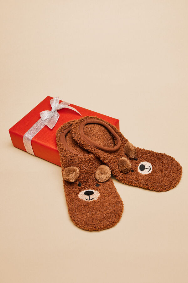 Women'secret Fluffy bear no-show socks nude