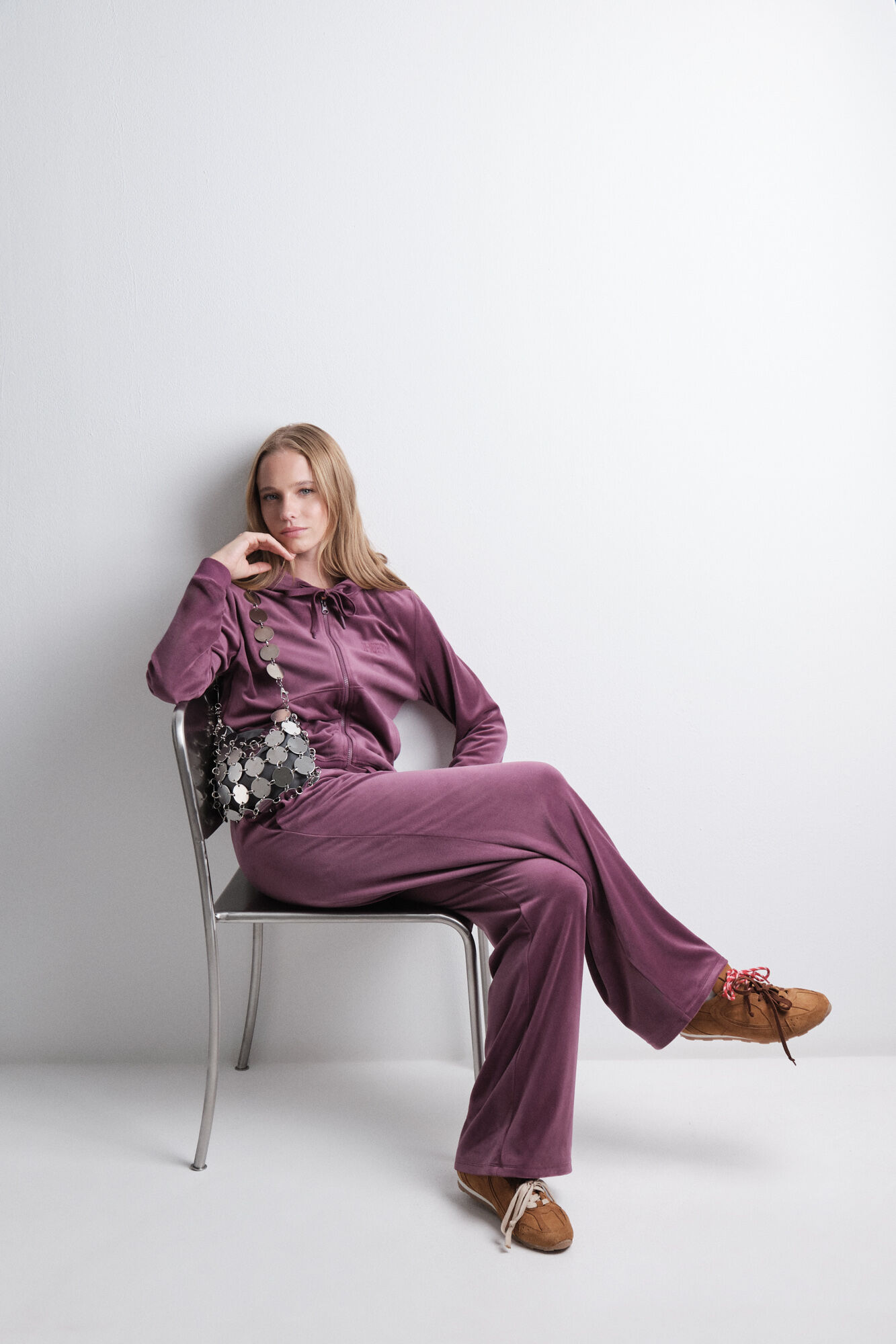 HI&BYE Wine zip fastening velvet jacket