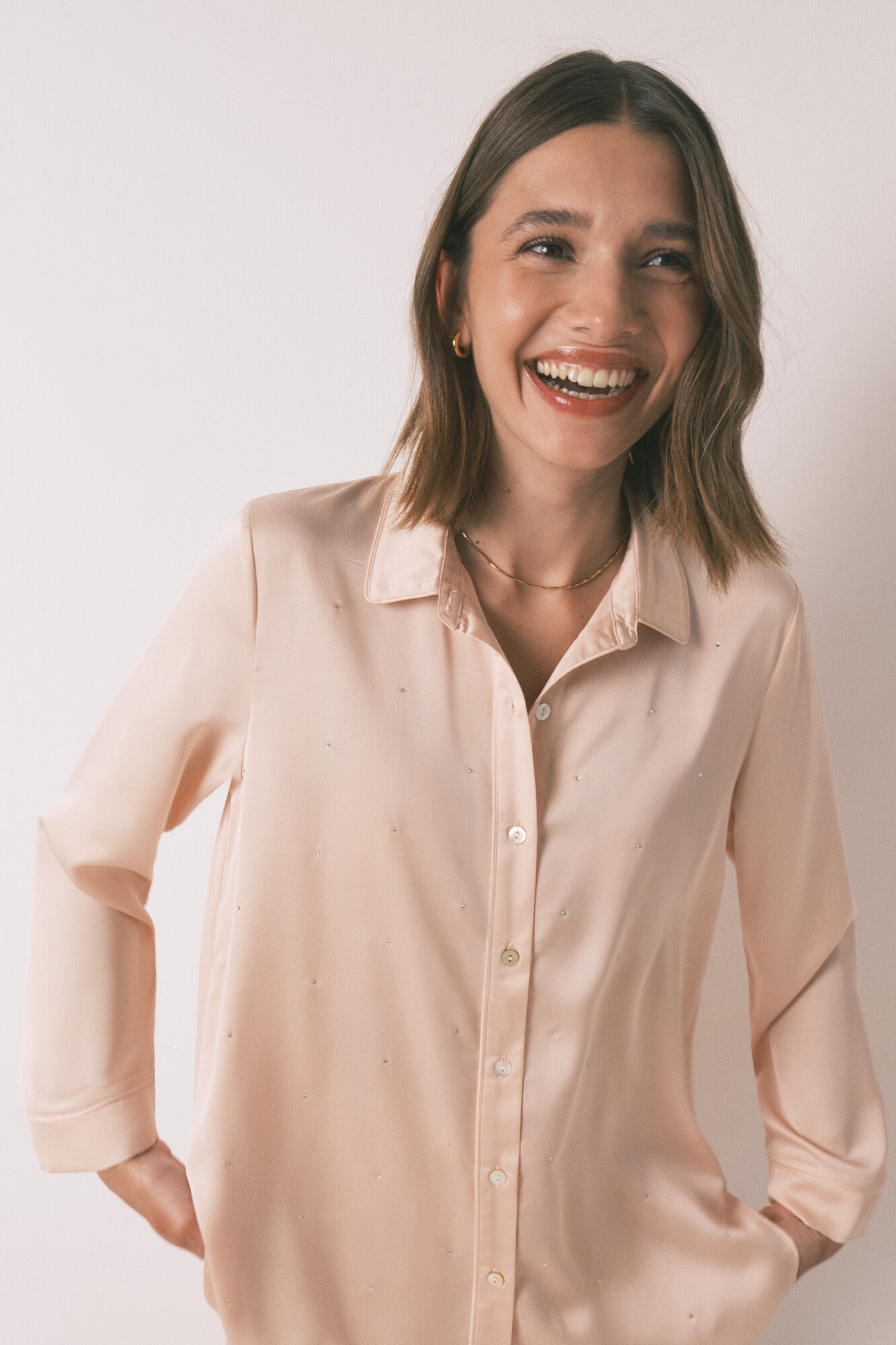 Women'secret Dugi satenasti pidžama sa cirkonima narandžasta