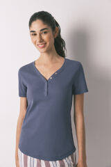 Women'secret Blue cotton ribbed short sleeve T-shirt blue