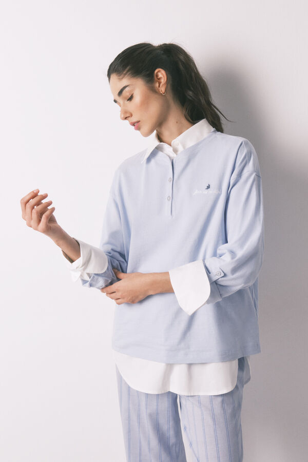 Women'secret Blue 100% cotton long sleeve T-shirt blue