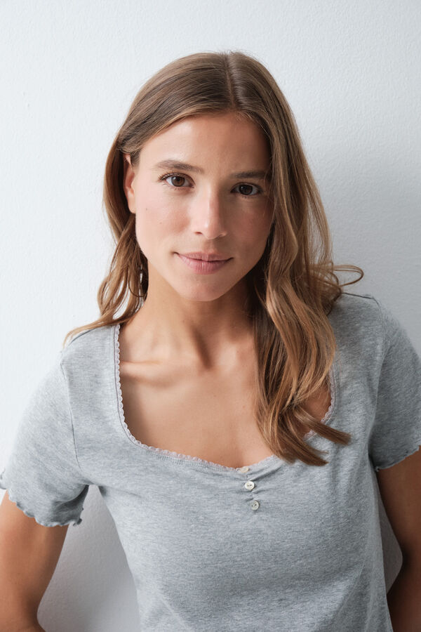 Women'secret Grey cotton short sleeve T-shirt grey