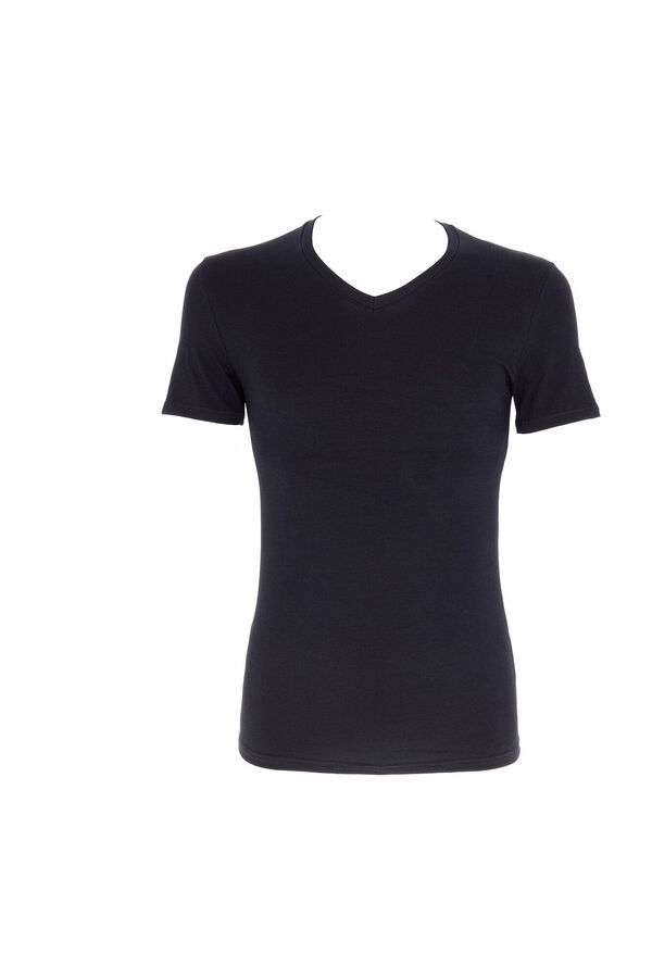 Cotonella Men's thermal short-sleeved V-neck T-shirt black