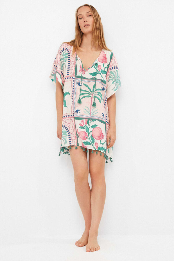 Gisela Caft&aacute;n estampado tropical blanco