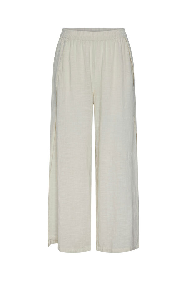 Womensecret Women's long trousers in cotton and linen blend with elasticated waist. Kaki