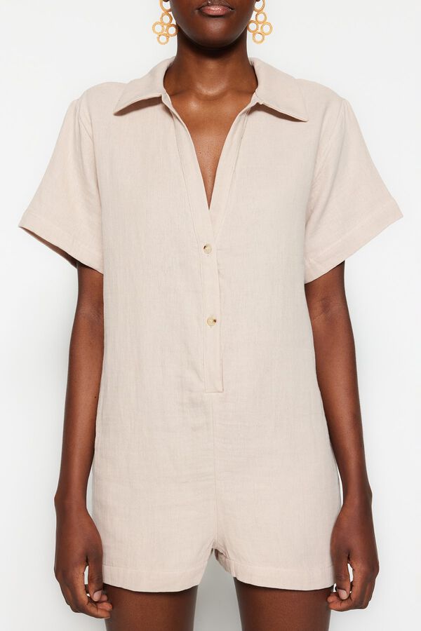 Trendyol Relaxed cut muslin mini overalls beige