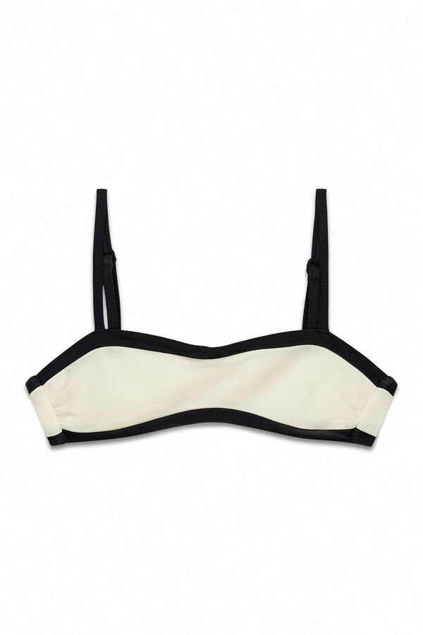 Women'secret B&W horizontal color block bikini top beige