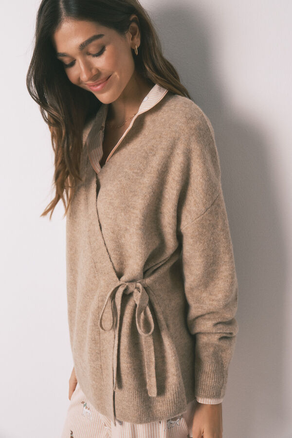 Women'secret Pink knit short plain cardigan nude