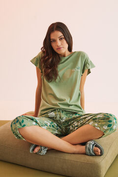 Womensecret Pijama Capri 100% algodón estampado verde verde