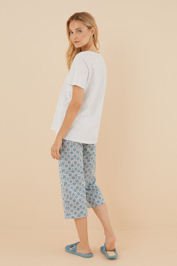 Womensecret Pijama 100% algodón Capri gris claro gris