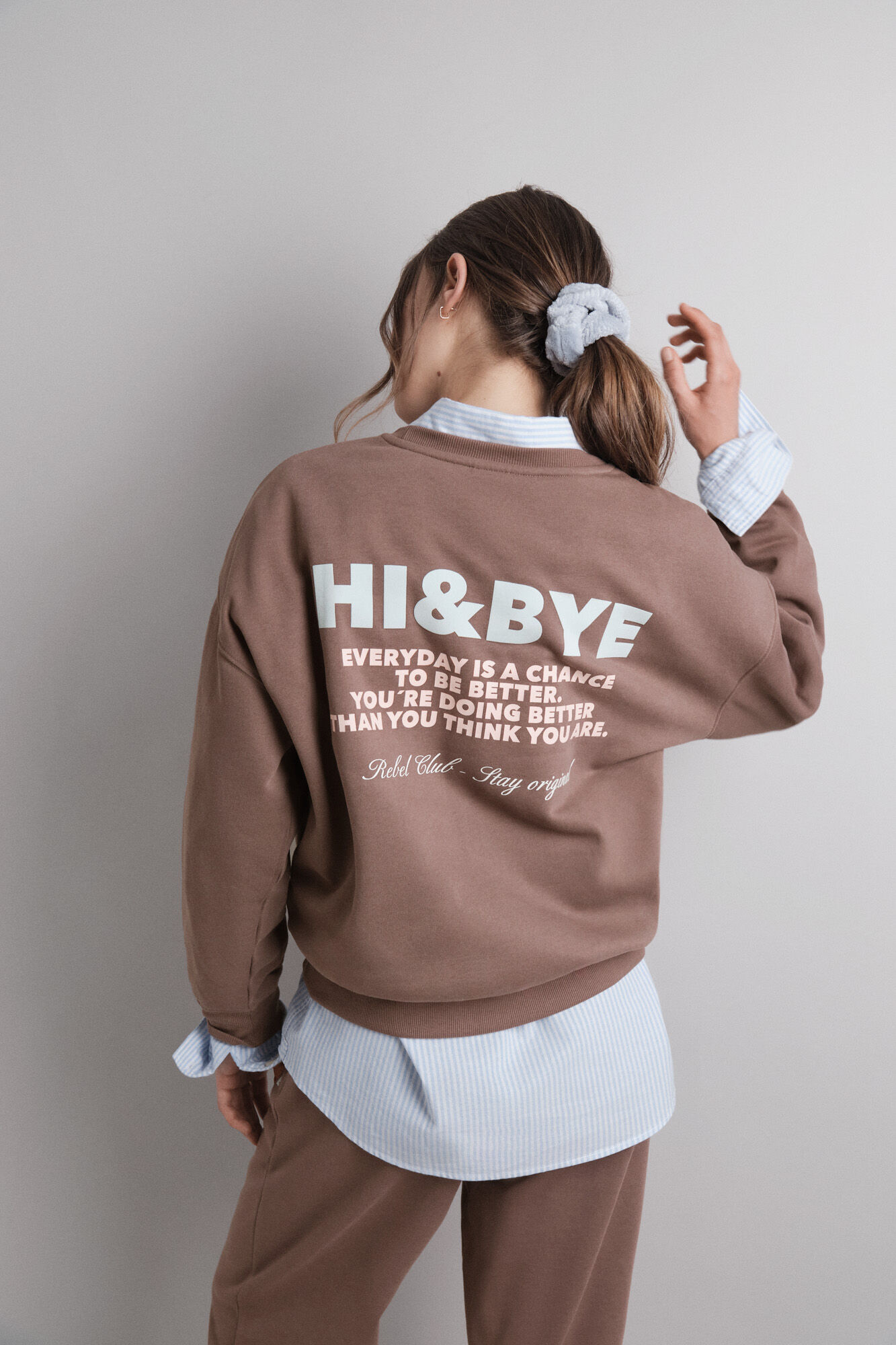HI&BYE Brown plain fleece sweatshirt 