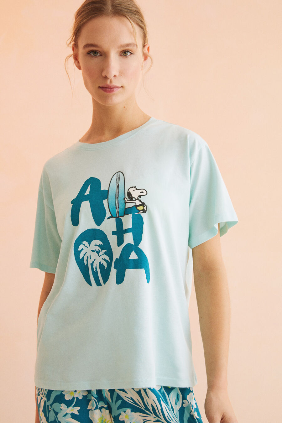 T-shirt 100 % coton snoopy turquoise Women'secret