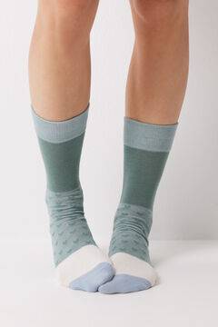 Womensecret Long green and blue block socks green