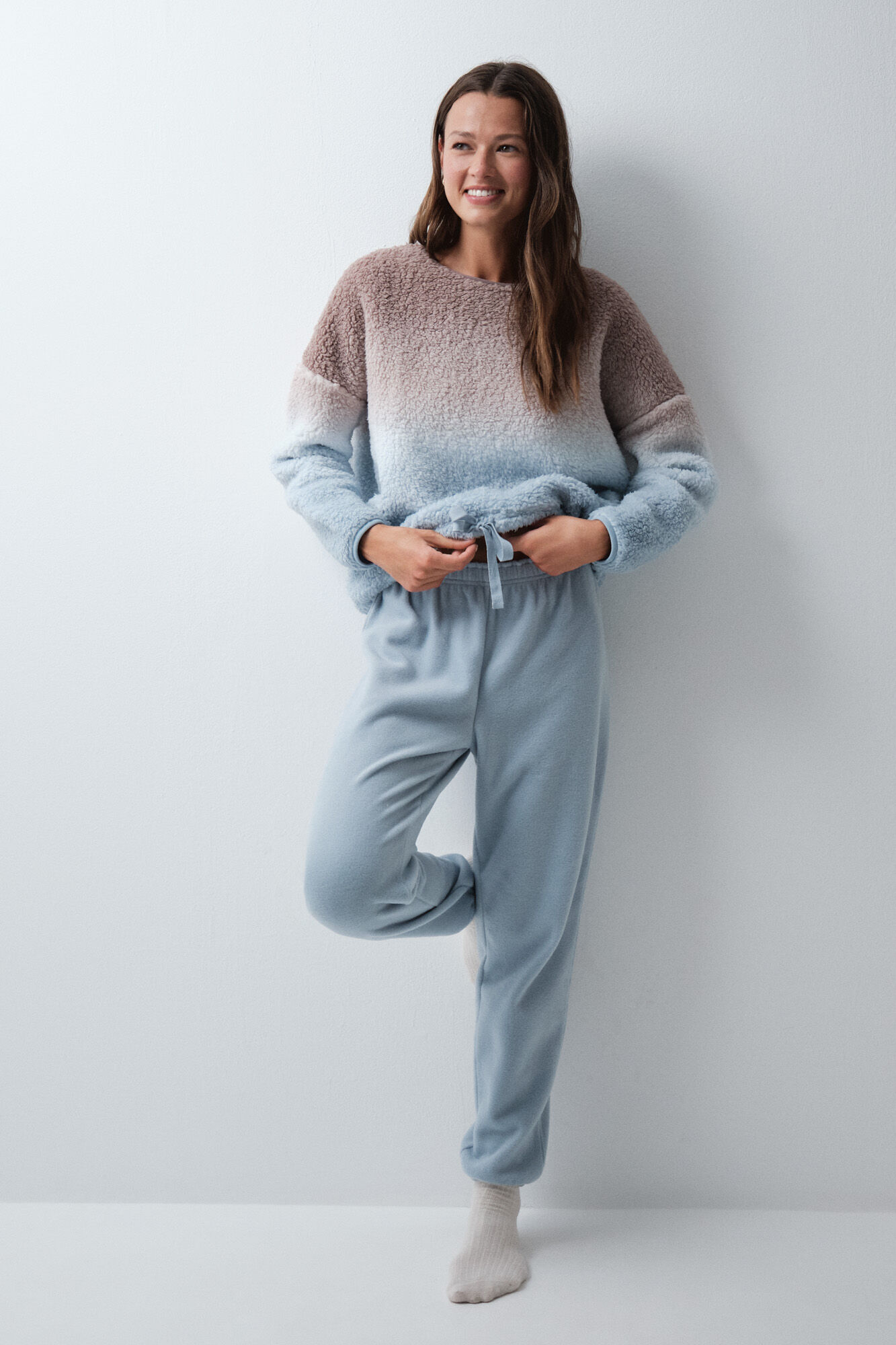 Women'secret Degrad&eacute; faux shearling and fleece long pyjamas