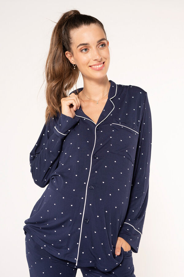 Womensecret Maternity pyjama set with hearts kék