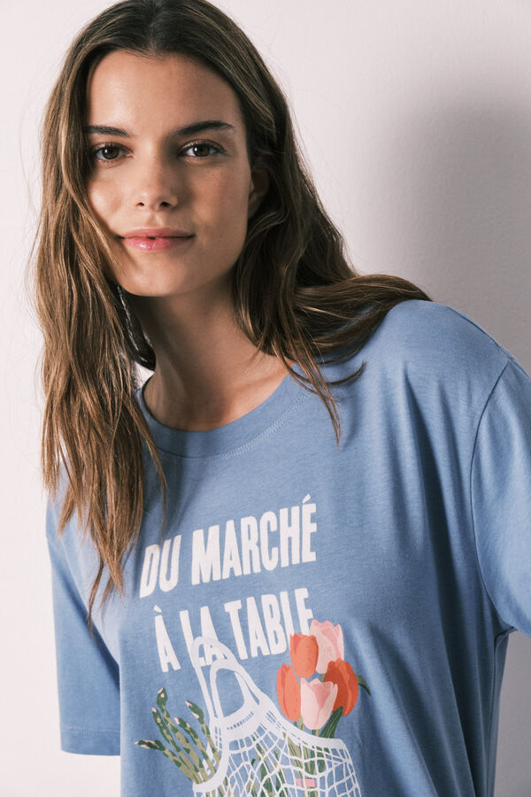 Women'secret Blue 100% cotton short sleeve T-shirt blue