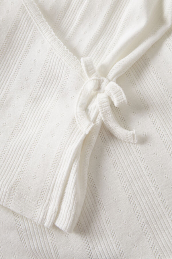 Lmtd Top punto manga larga cruzado con lazada blanco