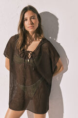 Women'secret T&uacute;nica curta com capuz de malha castanha cru