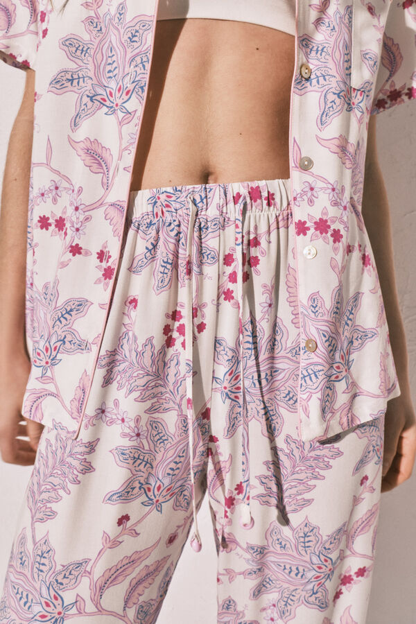 Women'secret Floral print classic long pyjamas white