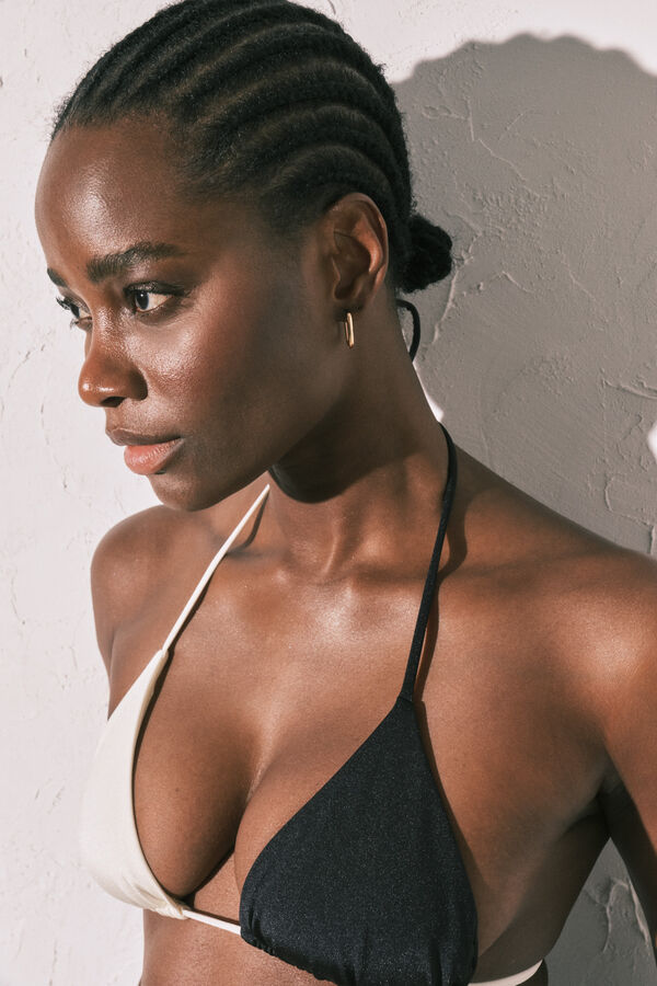 Women'secret B&W color block triangle bikini top black