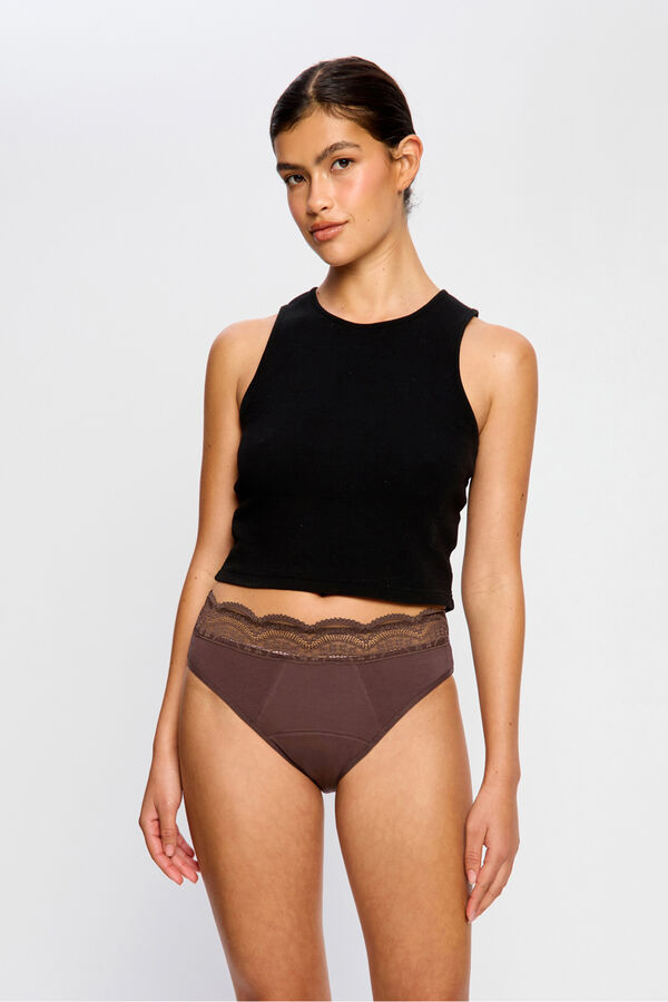 Modibodi Braga Menstrual Encaje Alta Bamb&uacute; Flujo S&uacute;per Mahogany marr&oacute;n