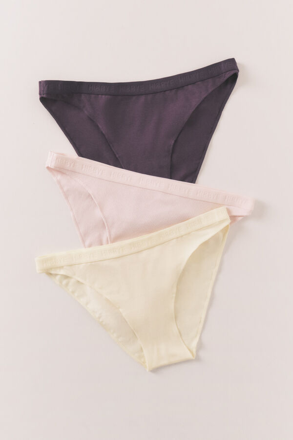 HI&BYE Pack 2 purple, pink and yellow classic panties white
