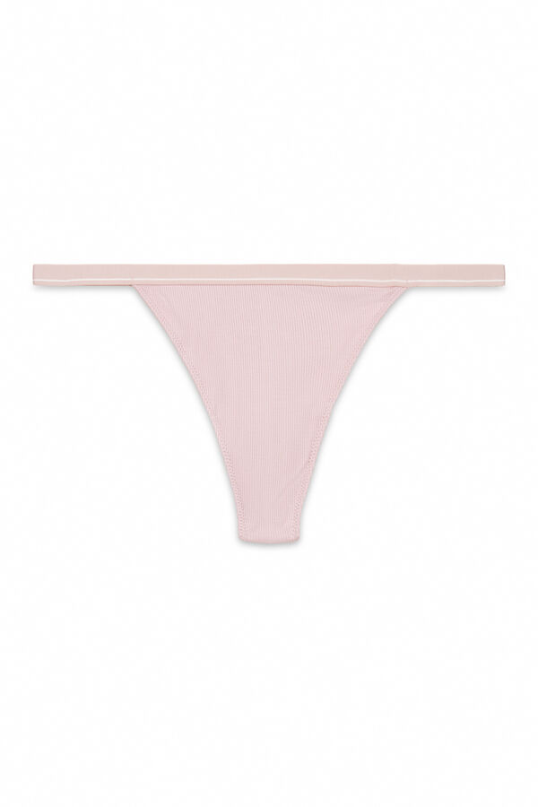 Women'secret Ružičaste rebraste pamučne tanga gaćice Roze