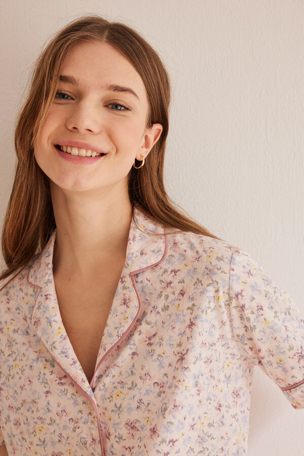 Womensecret Pyjama Hemdlook 100 % Baumwolle Blumen Rosa