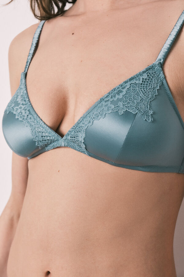 Women'secret Blue satin-finish triangle padded bra blue