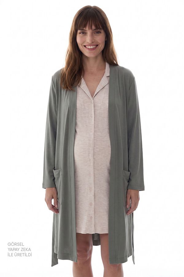 Penti Camisa de dormir de manga comprida maternity caqui