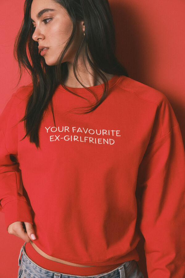 HI&BYE Red cotton terry short plain sweatshirt red