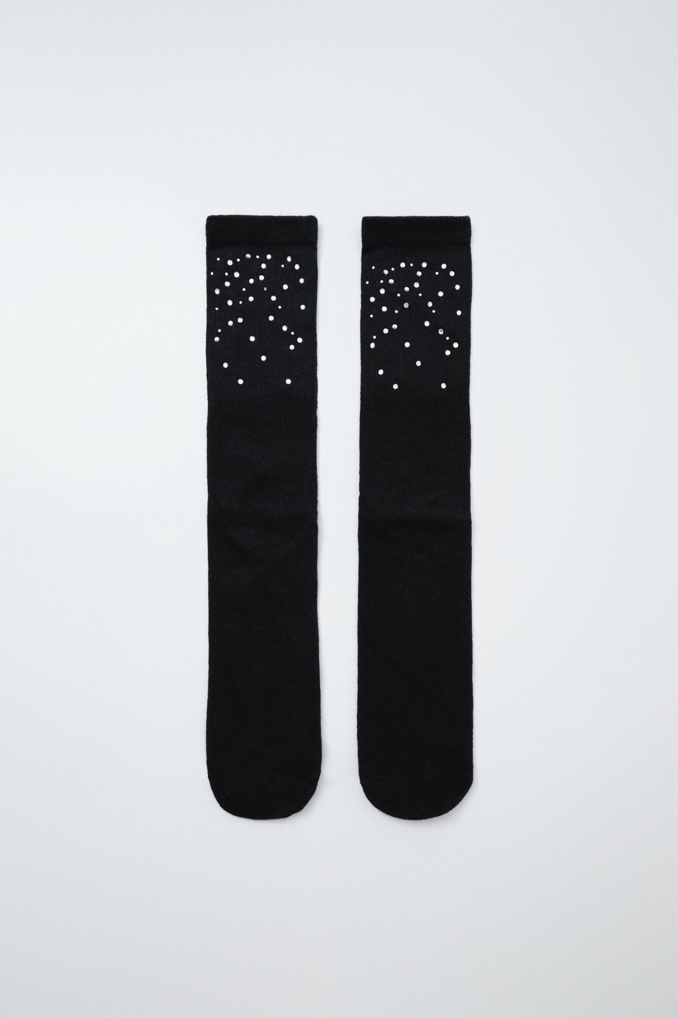 Women'secret Black ribbed long socks with rhinestones