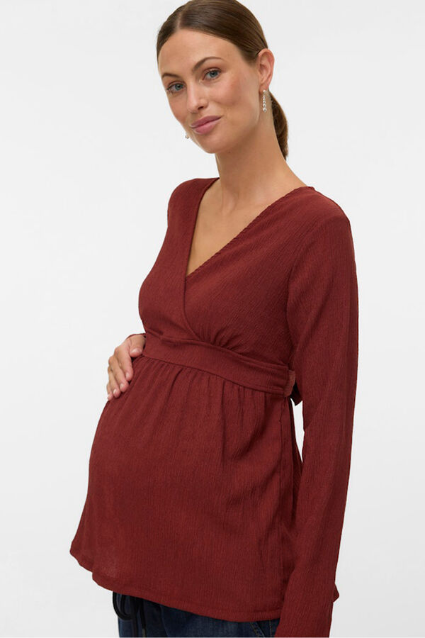 Mamalicious Top de maternity e amamenta&ccedil;&atilde;o de manga comprida  castanho