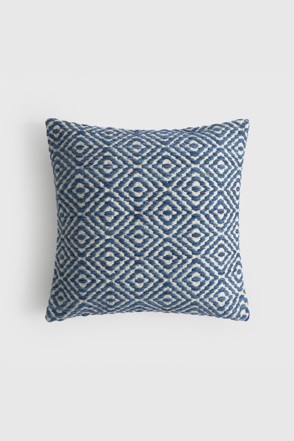 Textura Embroidered geometric design cushion case blue