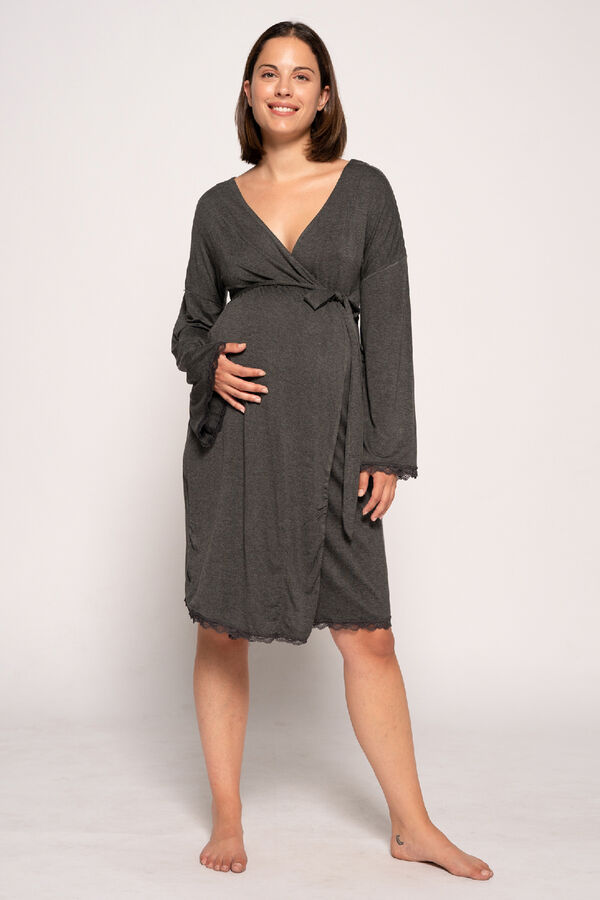 Ohma! Maternity robe with lace details grey