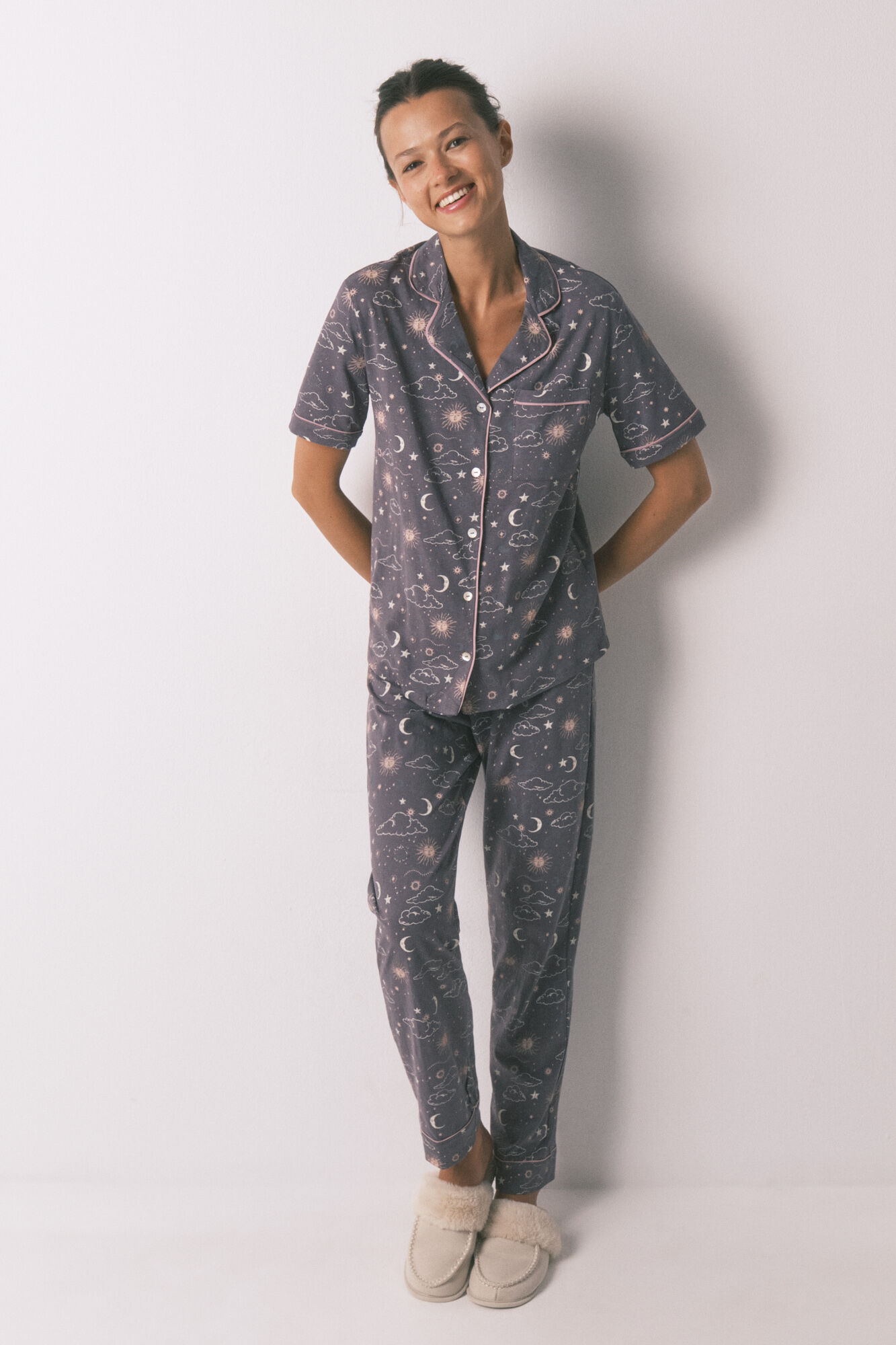 Women'secret 100% cotton grey astral print classic pyjamas