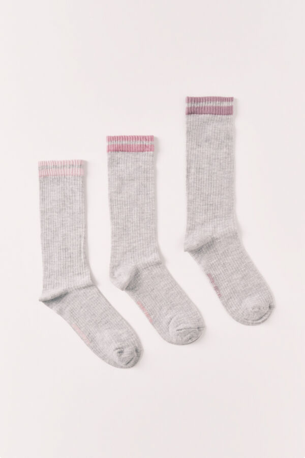 Women'secret Lot de 3 chaussettes longues c&ocirc;tel&eacute;es grises gris