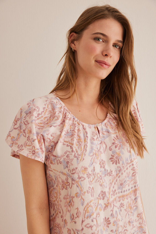 Womensecret Camisa de dormir curta 100% algodão Paisley rosa