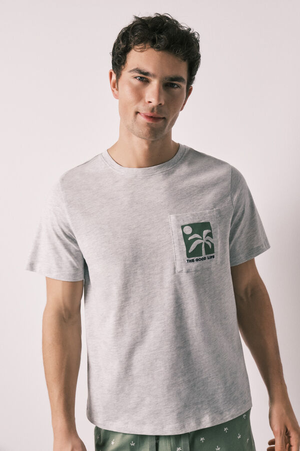 Women'secret Cotton palm print short men's pyjamas grey