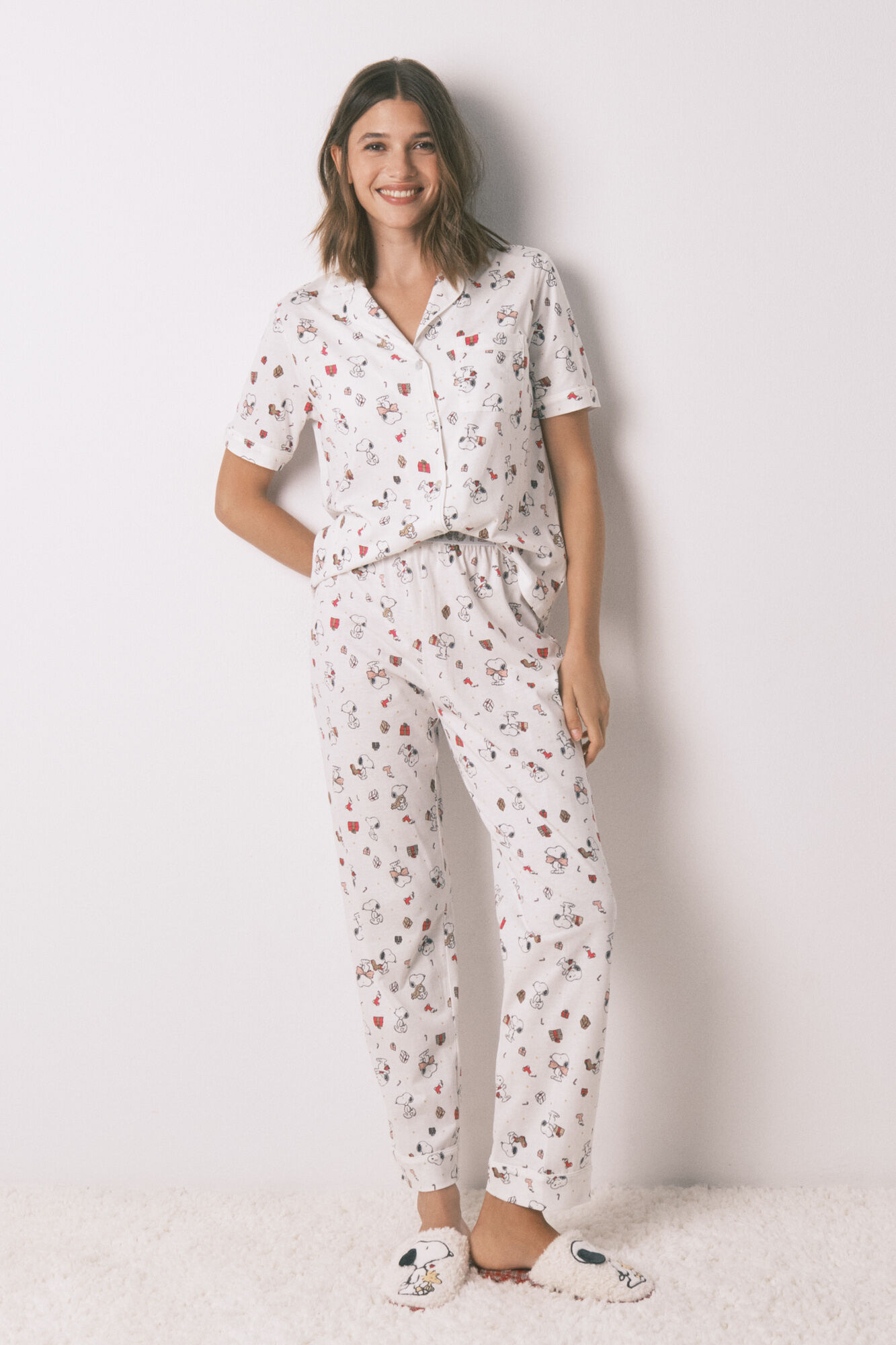 Women'secret Long shirt-style 100% cotton white pajamas Snoopy