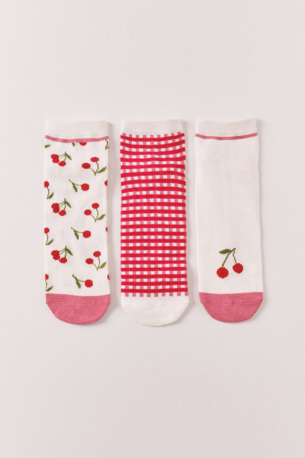 Women'secret Red cherry print 3-pack ankle socks red