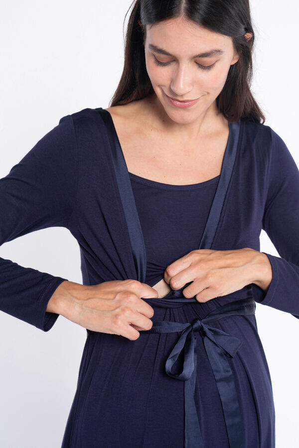 Ohma! Breastfeeding nightgown with satin ribbon blue