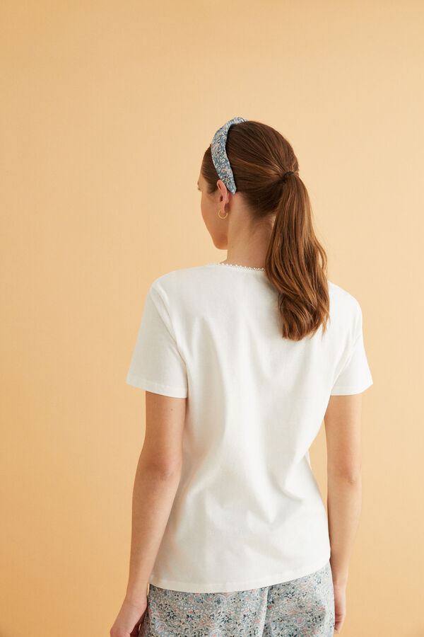 Womensecret T-shirt court 100 % coton blanc beige