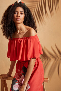 Womensecret Long floral strapless dress red