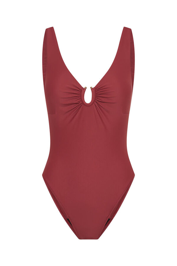 Womensecret Black V-neck swimsuit with absorption  red
