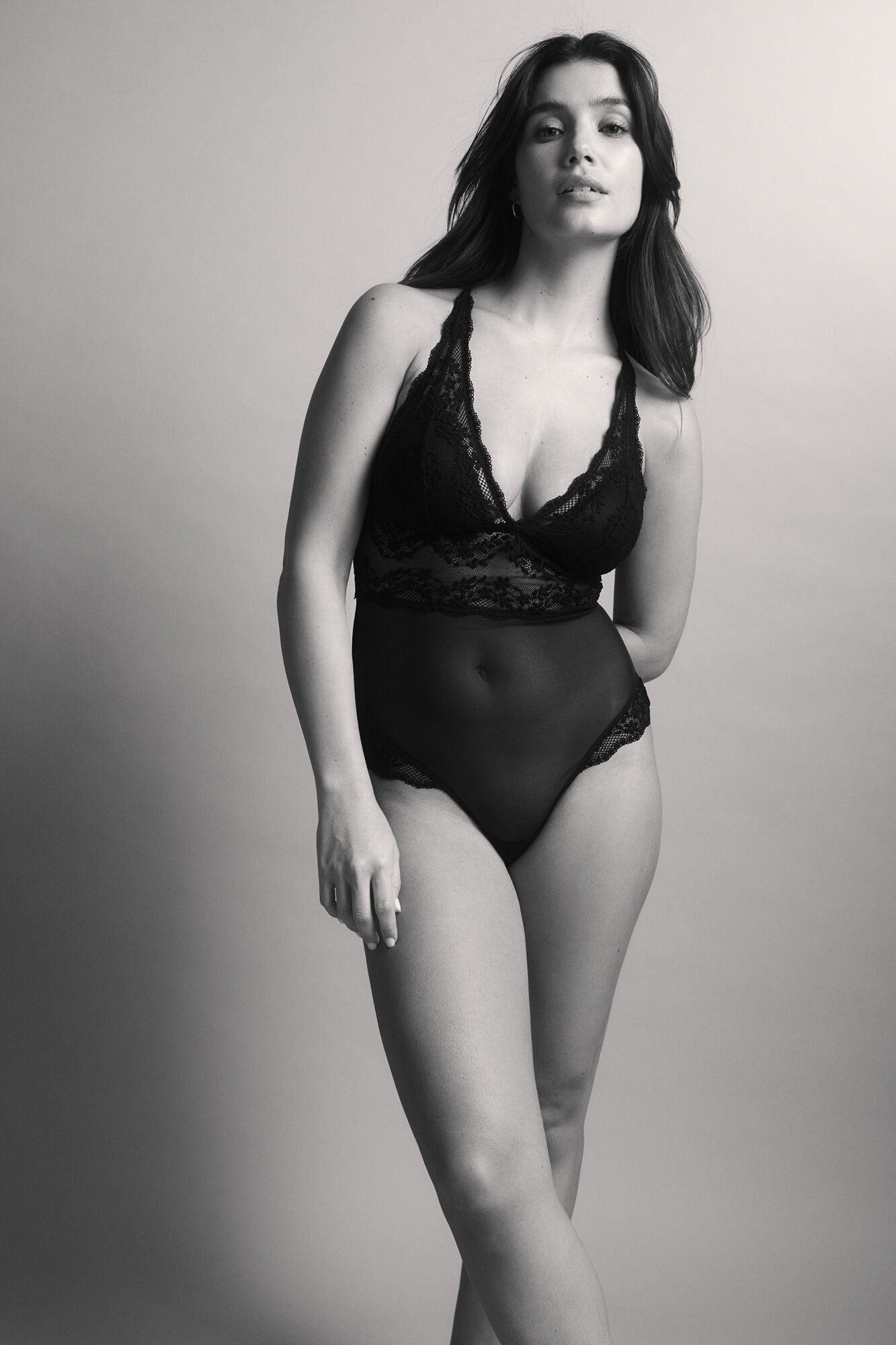 Women'secret Black microfibre and lace triangle body