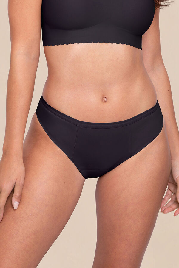 Braga bikini menstrual adolescente nailon reciclado negra absorción ligera  moderada